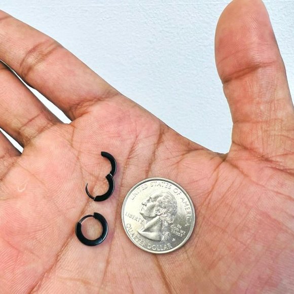 Dainty Black Hoop Huggies Earrings Stainless Steel for Men's Womens Ear Piercing - Picture 4 of 10